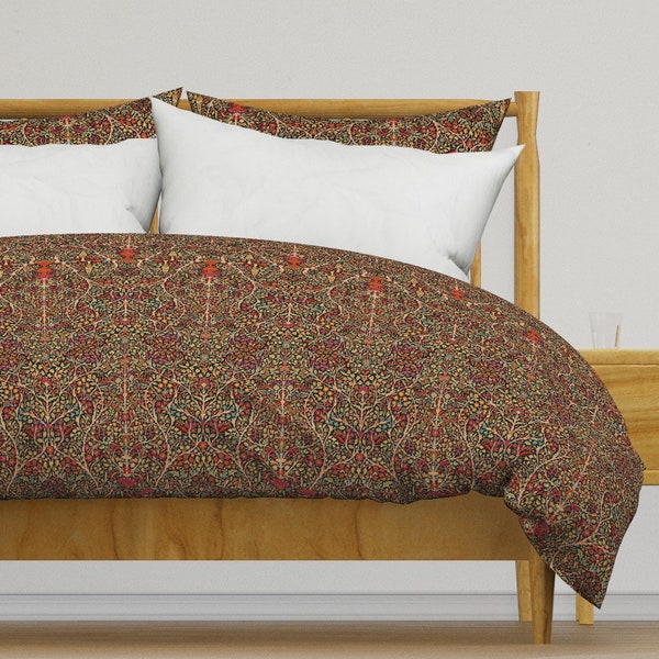 Maximalist Floral Bedding - Garden Of Paradise by muhlenkott - Earth Toned Paisley Cotton Sateen Duvet Cover OR Pillow Shams by Spoonflower