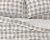 Plaid Sheets - Gustav Bold Check by lilyoake - Tartan Taupe Tan Checks Traditional Neutral Cotton Sateen Sheet Set Bedding by Spoonflower