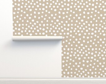 Khaki Spots Non-Pasted Wallpaper Dots Quilt Baby Neutral Nursery - Painterly Dots by charlottewinter Wallpaper Double Roll by Spoonflower