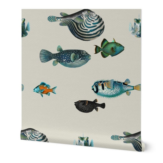 Shoal of Fish Wallpaper Vintage Fish Cream by - Etsy Shoal of Fish Wallpaper Vintage Fish Cream by - Etsy