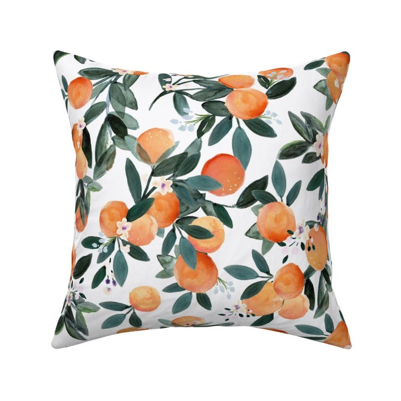 Citrus Fruit Throw Pillow Watercolor Oranges Bohemian 18x18 Square Throw Pillow by Spoonflower Dearclementine/_white by crystal/_walen
