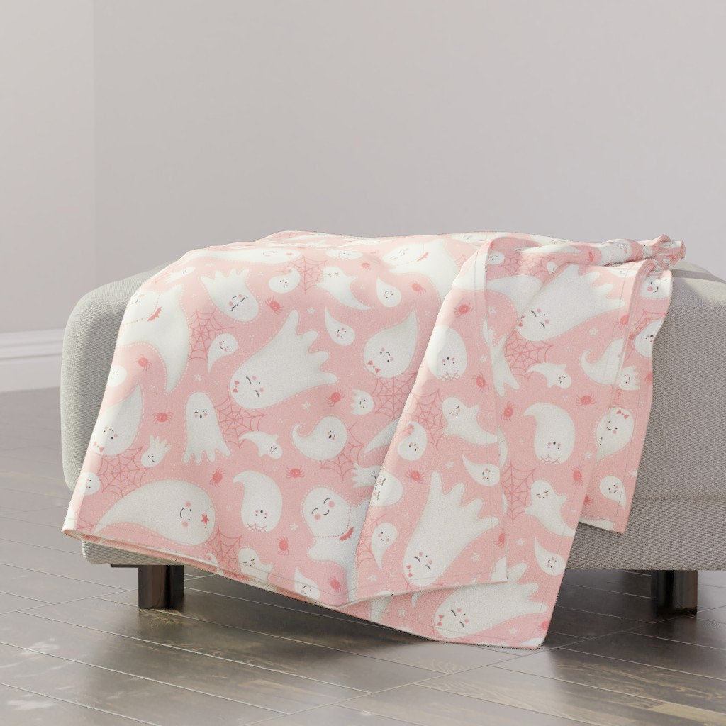 Cute Pink Ghost Throw Blanket Pastel Pink Halloween Ghosts by Marketa stengl Spider Halloween Throw Blanket With Spoonflower Fabric Etsy Canada
