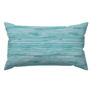 Teal Coastal Lumbar Pillow - Rustic Stripe Aqua Blue Beach House Blue And White Rectangle Accent Throw Pillow - Turquoise Blue by eti_enne