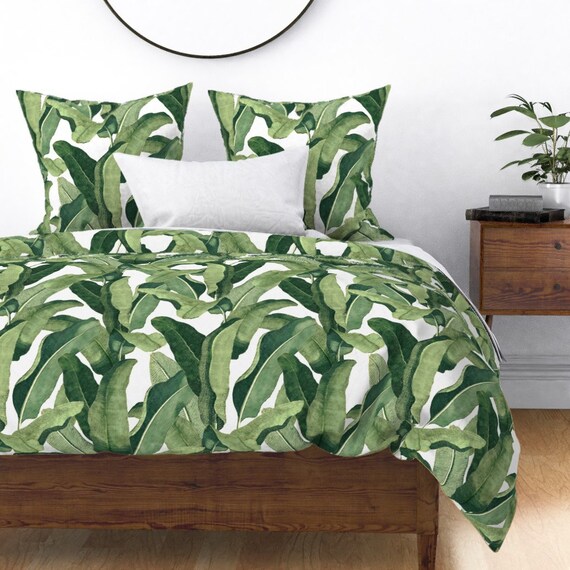 Leaves Duvet Cover Tropical Leaves By Willowlanetextiles Etsy