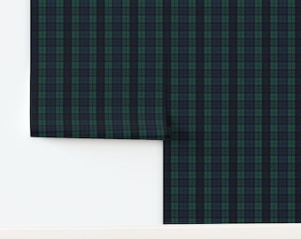 Dark Tartan Non-Pasted Wallpaper Scottish Traditional Winter Plaid Tartan Scotland  - Dark Green Plaid by laurapol Wallpaper by Spoonflower