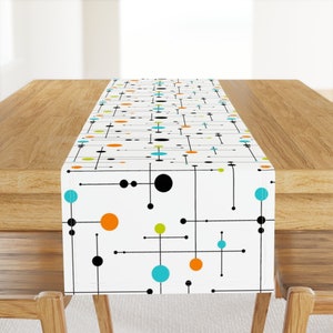 Midcentury Mod Table Runner - Ballastic Lime Aqua Orange by tonyanewton - Vintage Dot Graphic Cotton Sateen Table Runner by Spoonflower