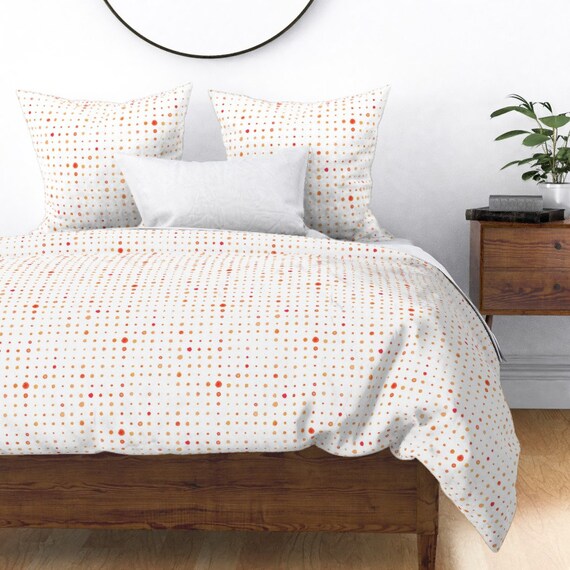 Polka Dots Duvet Cover Sea Glass Red Orange By Veenydreamed Etsy