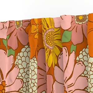 Retro 1970s Floral Curtain Panel - Vintage Style Nostalgia Pink Orange Yellow Custom Curtain Panel - 70s Boho Floral by mariarein - image 3