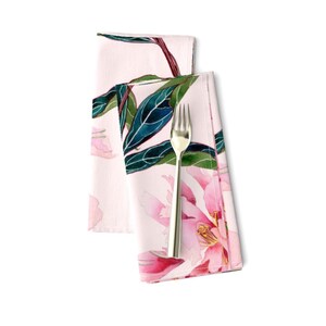 Jumbo Floral Dinner Napkins (Set of 2) - Pink Peonies by gabbymalpas - Watercolor Botanical Spring Peony Garden Cloth Napkins by Spoonflower