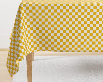 Yellow Checkerboard Tablecloth - Golden Yellow by theartwerks - Gold Check Yellow White Sunny Summer Cotton Sateen Tablecloth by Spoonflower