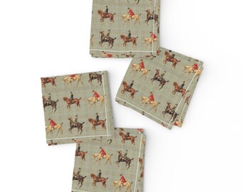 Servilletas de cóctel con motivos ecuestres (juego de 4) - Caballos deportivos antiguos de ragan - Servilletas de tela con aspecto de lino de Foxhunt de Spoonflower