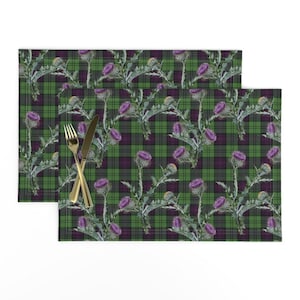 Plaid Thistle Placemats (Set of 2) - Feochadan Tartan by lilyoake - Green And Purple Scottish Tartan  Cloth Placemats by Spoonflower