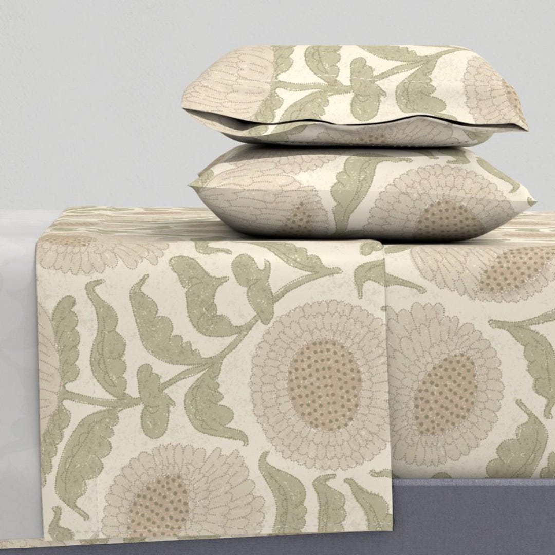Farmhouse Sheets - Folk Blooms Cream Large by Doffdoffco - Rustic ...