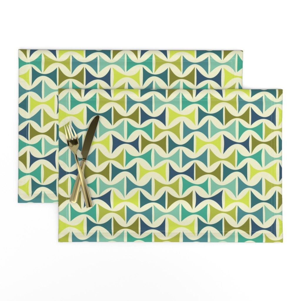 Mid Century Modern Placemats Set of 2 Circus Bow Tie Cool Etsy