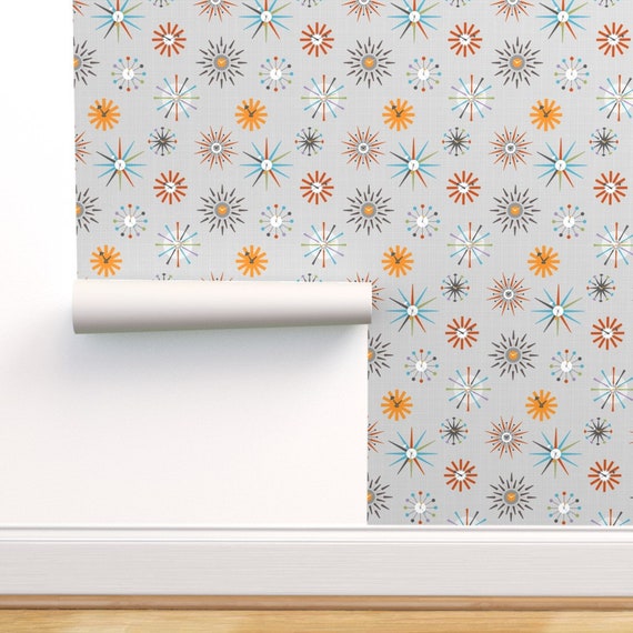 Mid Century Modern Wallpaper Mcm Clocks Gray By Theodesign Etsy New Zealand
