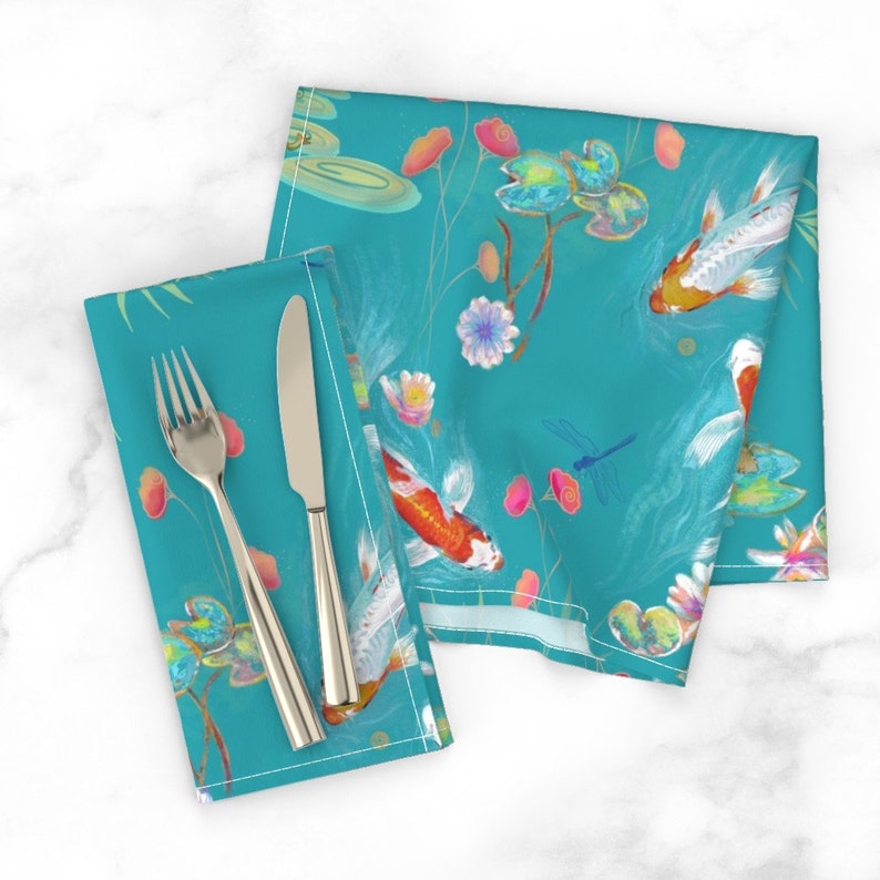 Koi Fish Dinner Napkins set of 2 Japanese Water Garden Etsy
