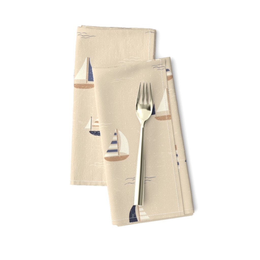 Beige Dinner Napkins Set of 2 Little Boats by staceymccarney Boats Nautical Sailing Gender Neutral Cloth Napkins by