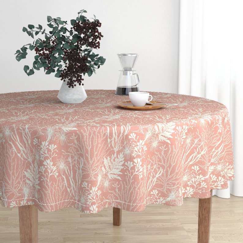 Ocean Cotton Sateen Circle Tablecloth by Spoonflower Poseidon Coral by littlerhodydesign Seaweed Round Tablecloth