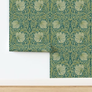 Victorian Non-Pasted Wallpaper English William Morris Arts And Crafts - Antiqued Pimpernel by peacoquettedesigns Wallpaper by Spoonflower