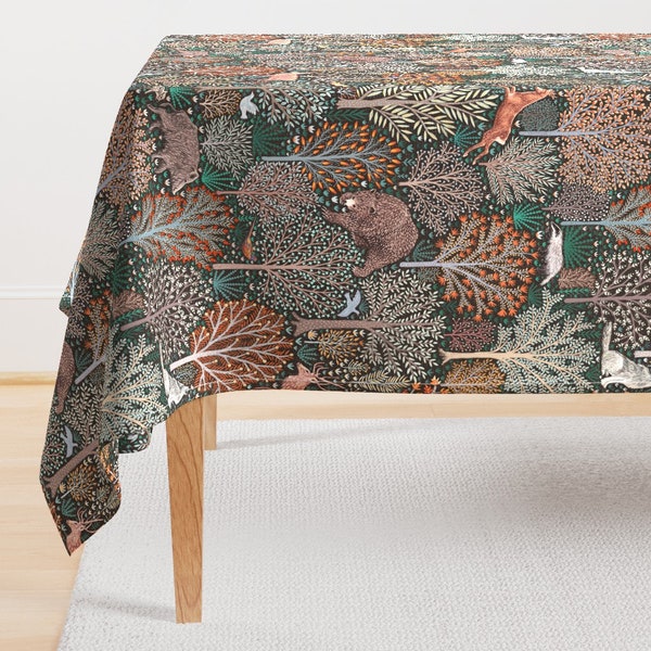 Woodland Tablecloth - Rustic Fall Forest by rebecca_reck_art - Rustic Autumn Thanksgiving Animals Cotton Sateen Tablecloth by Spoonflower