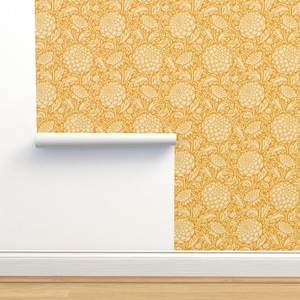 Arts And Crafts Non-Pasted Wallpaper - Dahlia Garden by gargipanwar - Vintage Floral Victorian Wallpaper Double Roll by Spoonflower
