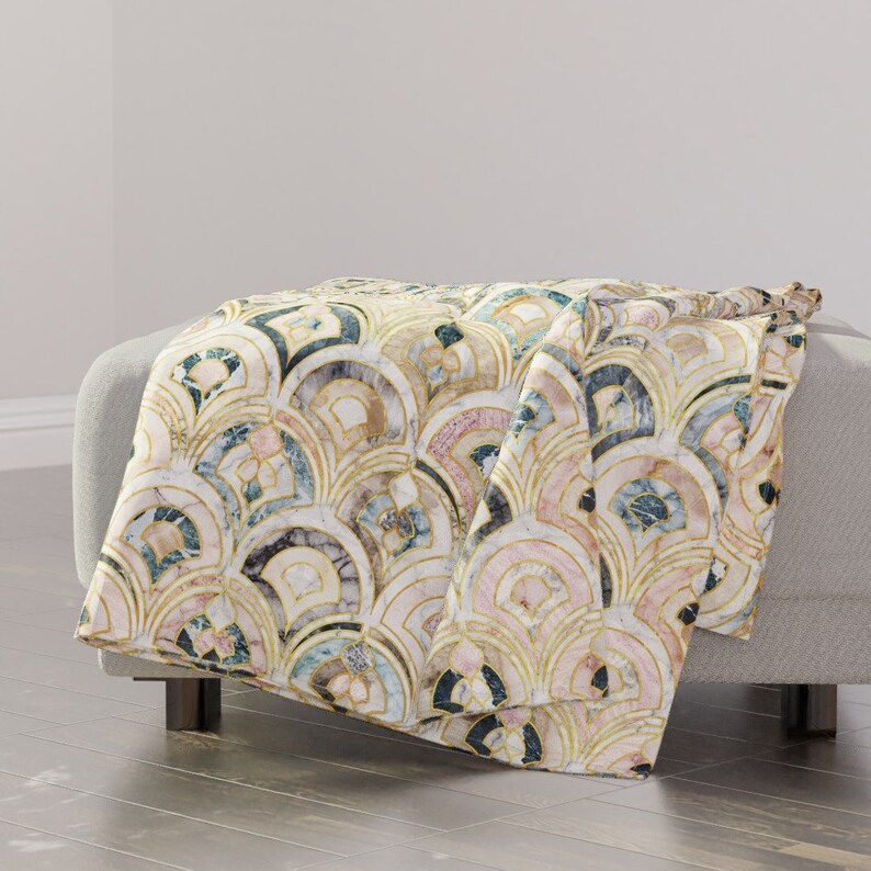 Art Deco Throw Blanket Marble Art Deco Soft Pastels by Etsy