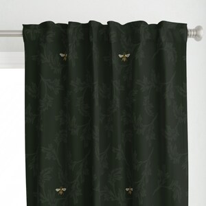 Victorian Honeybees Curtain Panel - Bees Leaves by kathleenbruceillustration - Dark Green Monochrome Custom Curtain Panel by Spoonflower