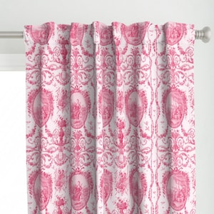 Romantic Pink Rococo Curtain Panel - Pink Dawn Rococo by peacoquettedesigns - Toile Vintage Style French Custom Curtain Panel by Spoonflower