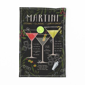 Cocktail Tea Towel - Vintage Martini Recipes by hnldesigns - Martini Cosmopolitan Lemon Drop Linen Cotton Canvas Tea Towel by Spoonflower