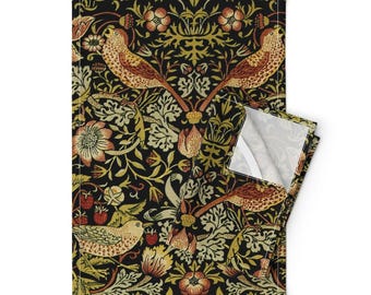 William Morris Tea Towels Set of 2 - Traditional Victorian Woven Look English Garden Linen Cotton - Strawberry Thief by peacoquettedesigns