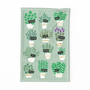 Mint Tea Towel Herbs In Pots Tea Towel light by heleen_vd_thillart Kitchen Lavender Herbs Linen Cotton Canvas Tea Towel by Spoonflower image 1