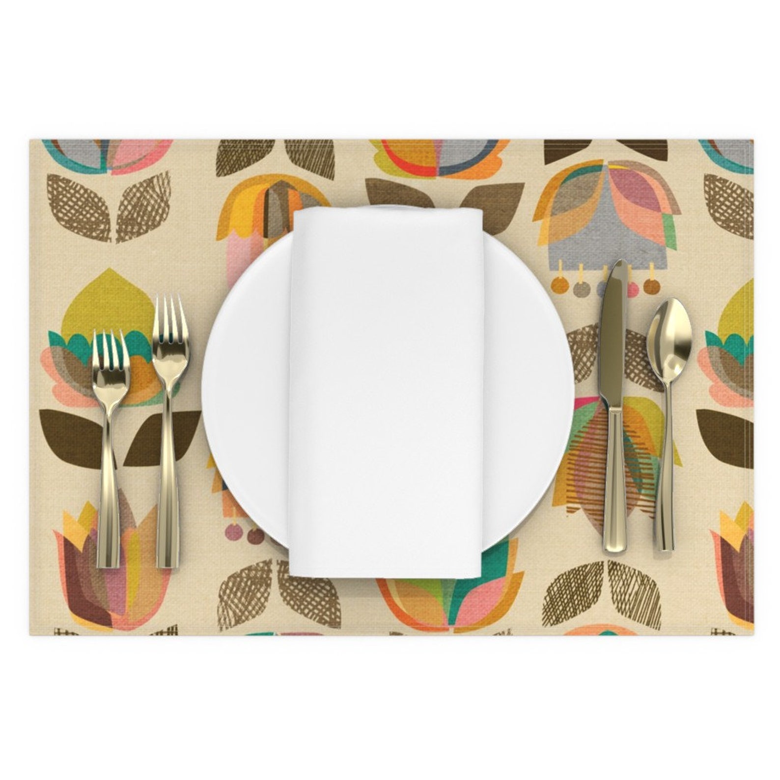 Mid Century Modern Placemats set of 2 Midcentury Flowers Etsy