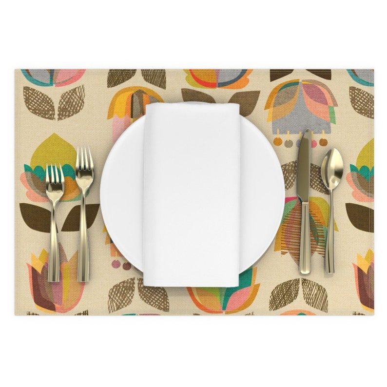 Mid Century Modern Placemats set of 2 Midcentury Flowers Etsy