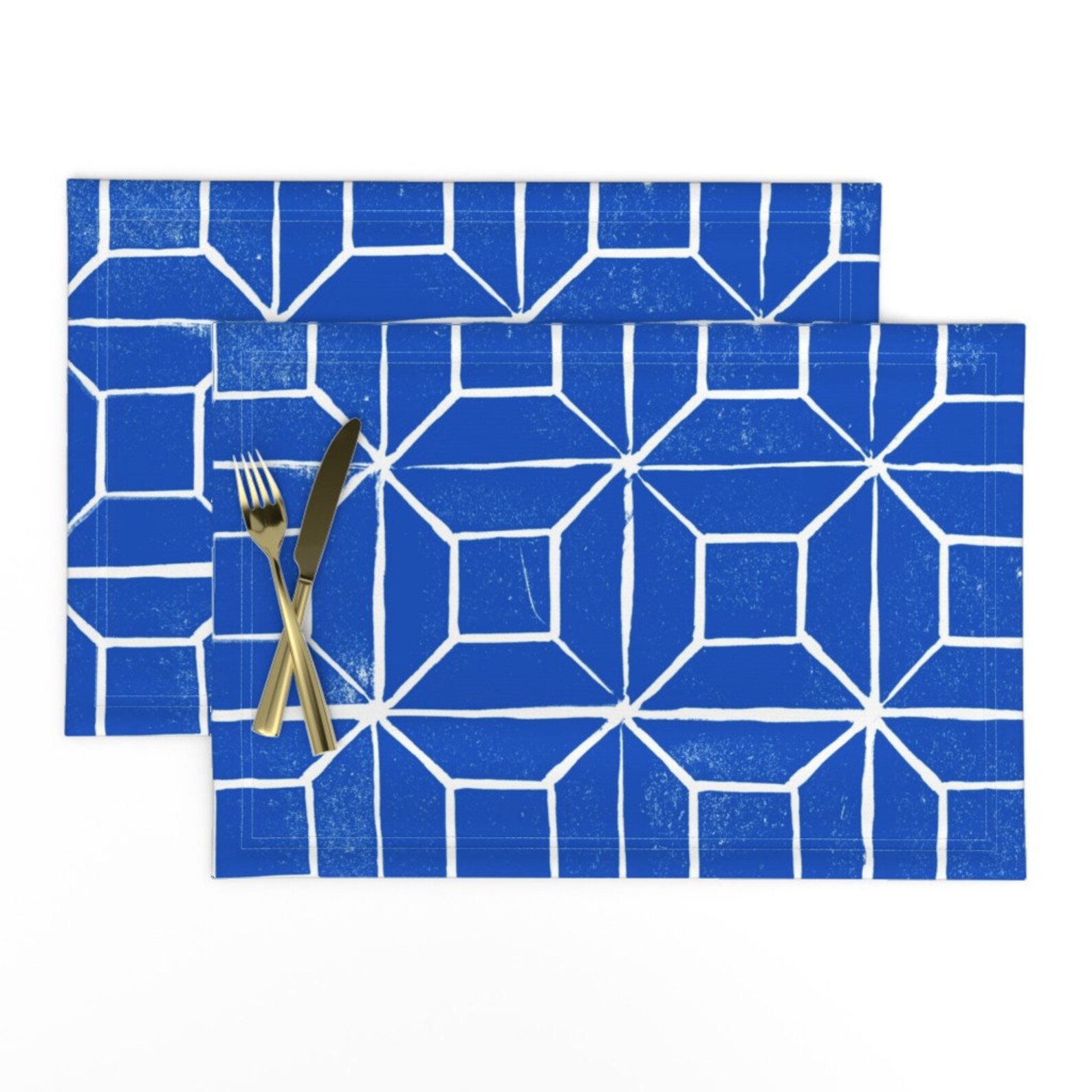 Geometric Placemats set of 2 Geometric Lino Blue by Etsy