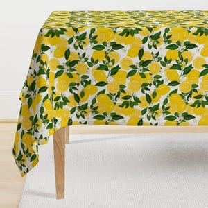 Lemon Tablecloth - Summer Punch by onesweetorange - Yellow Citrus Lemon Blossom Fruit Floral Kitchen Cotton Sateen Tablecloth by Spoonflower
