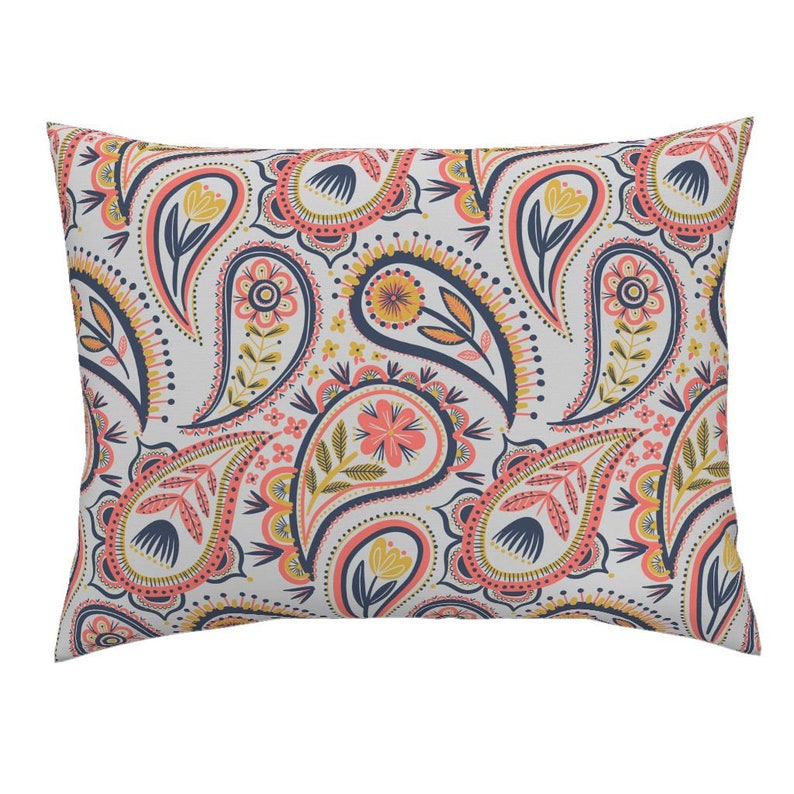 Blush Paisley Pillow Sham Limited Colour Paisley by laura/_may/_designs Pink Corals Cotton Sateen Pillow Sham Bedding by Spoonflower