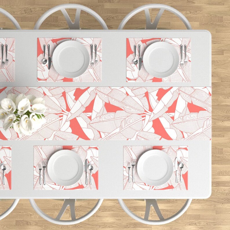 - Banana Palms-jumbo/_coral by mia/_valdez Set of 4 Banana Leaves Cloth Placemats by Spoonflower Tropical Coral Placemats