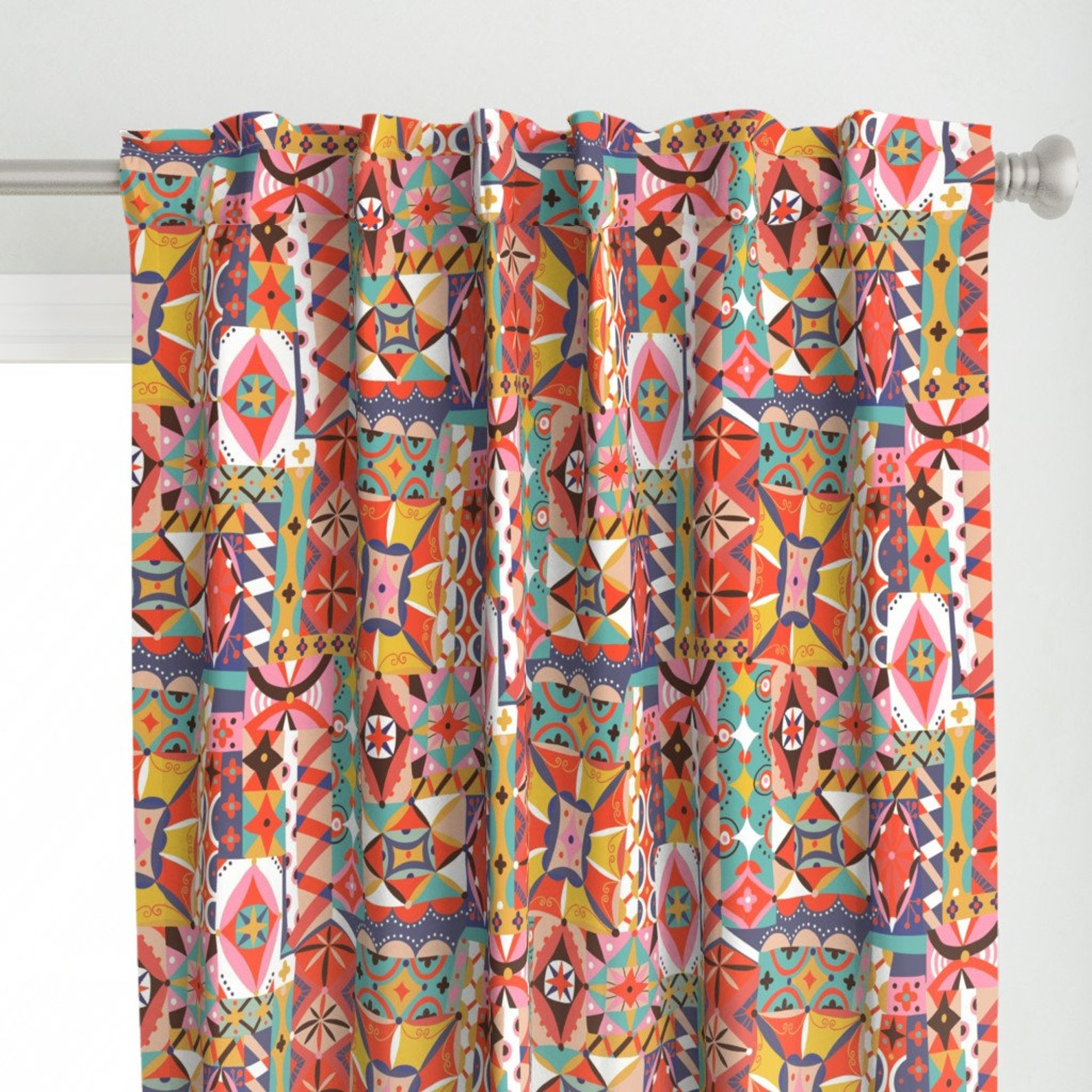 Folk Art Curtain Panel Folk Art Playground by Miraparadies Etsy