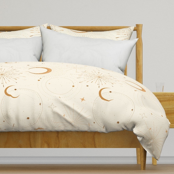 Boho Stars Bedding - Celestial Light by milatoo - Gold Earth Bohemian Talisman Cotton Sateen Duvet Cover OR Pillow Shams by Spoonflower