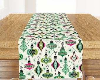 Mid Mod Ornaments Table Runner -  Vintage Christmas Ornaments by studioxtine - Vintage Snowflakes Cotton Sateen Table Runner by Spoonflower