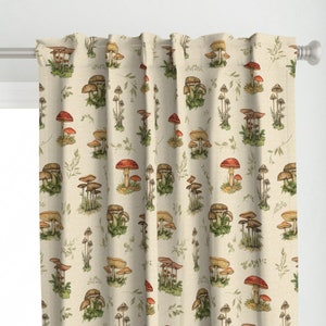 Woodland Mushrooms Curtain Panel - Mushrooms & Greens by sherri_bb - Toadstools Fungi Nature Inspired Custom Curtain Panel by Spoonflower