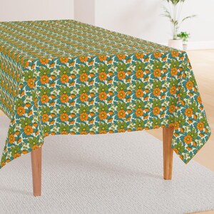 Retro Tablecloth - 70s Floral by morecandy_shop - Floral Hippie 70s 1970s Vintage Style Trending Cotton Sateen Tablecloth by Spoonflower image 4