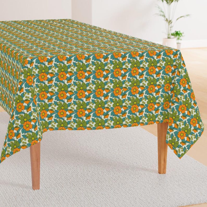 Retro Tablecloth - 70s Floral by morecandy_shop - Floral Hippie 70s 1970s Vintage Style Trending Cotton Sateen Tablecloth by Spoonflower image 4