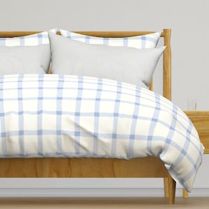 Cottagecore Bedding - Blue Plaid Gingham by meela - Checkered Gingham Plaid Blue Cabin Core Rustic Cotton Sateen Duvet Cover OR Pillow Shams