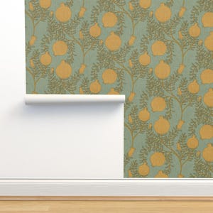 Vintage Style Fruit Non-Pasted Wallpaper - Pomegranate Branches by ceciliamok - Pomegranate Tree Vines Wallpaper Double Roll by Spoonflower