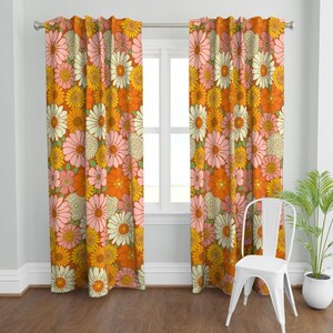 Retro 1970s Floral Curtain Panel - Vintage Style Nostalgia Pink Orange Yellow Custom Curtain Panel - 70s Boho Floral by mariarein - image 2