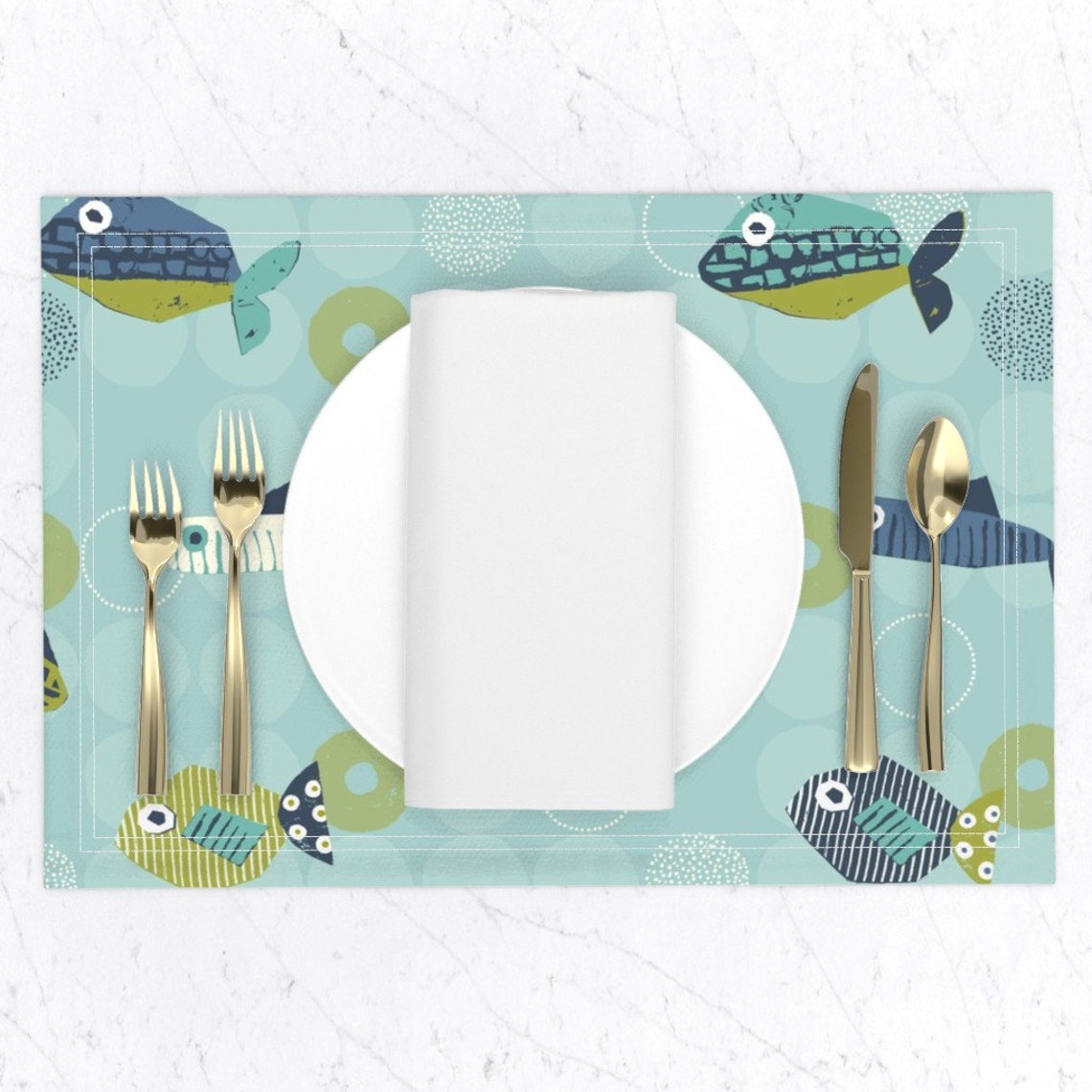 Lake Placemats Set of 2 Green Fish Blue Fish by Etsy