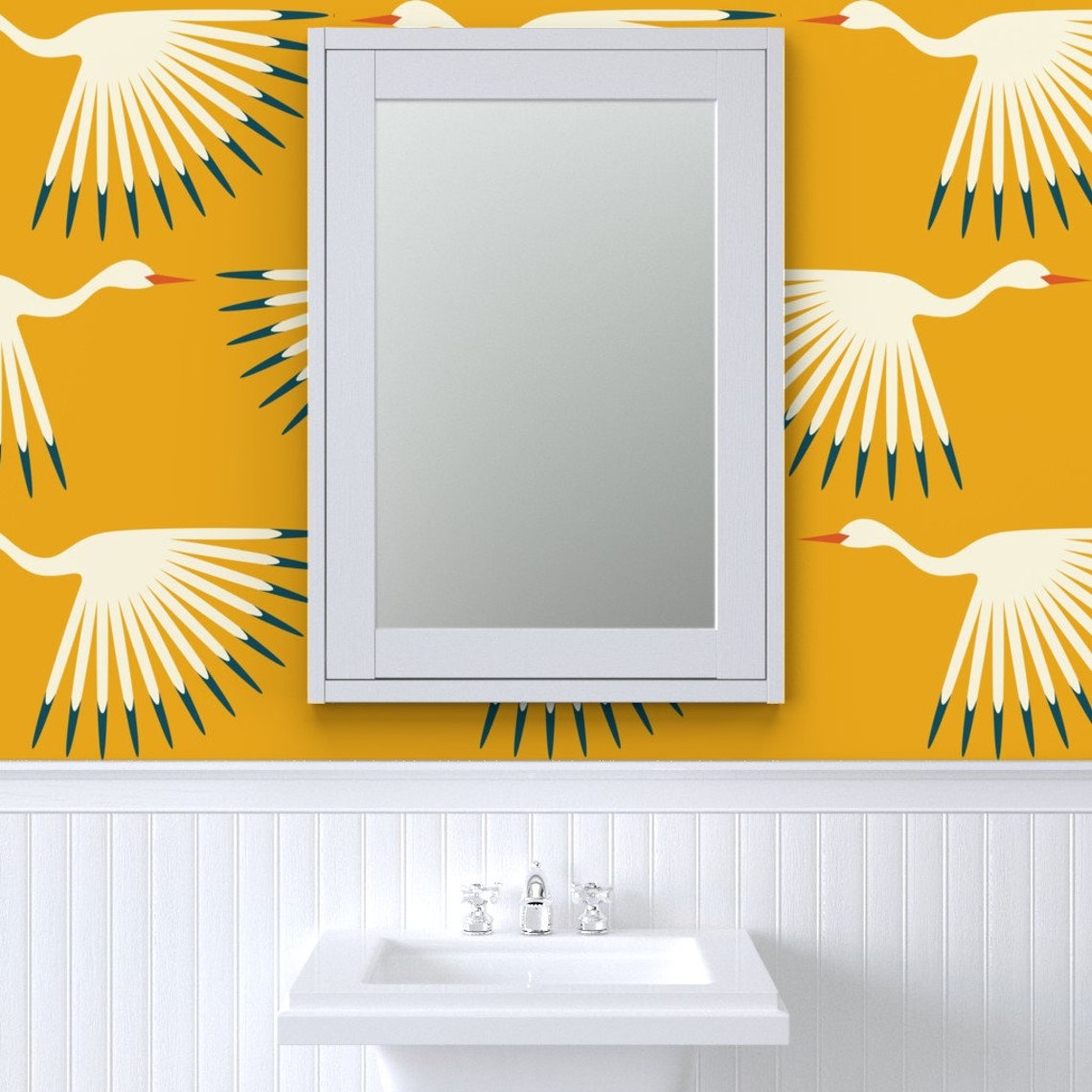 Deco Cranes Wallpaper Art Deco Cranes by Katerhees Bird | Etsy