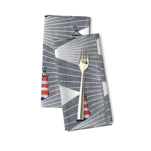 Nautical Dinner Napkins (Set of 2) - Land Ahoy  by nouveau_bohemian - Whimsical Lighthouse Island Sea Ocean Cloth Napkins by Spoonflower