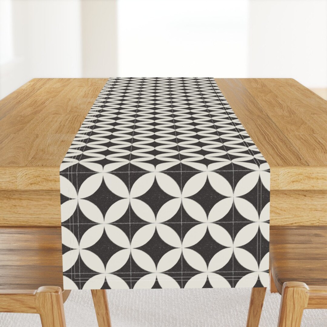 Mid Century Modern Table Runner Black and White Tile by Etsy